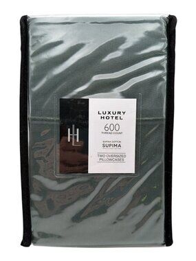 LUXURY HOTEL 600 TC Dark Green‎ SUPIMA COTTON TWO OVERSIZED PILLOWCASE 21x32 NEW